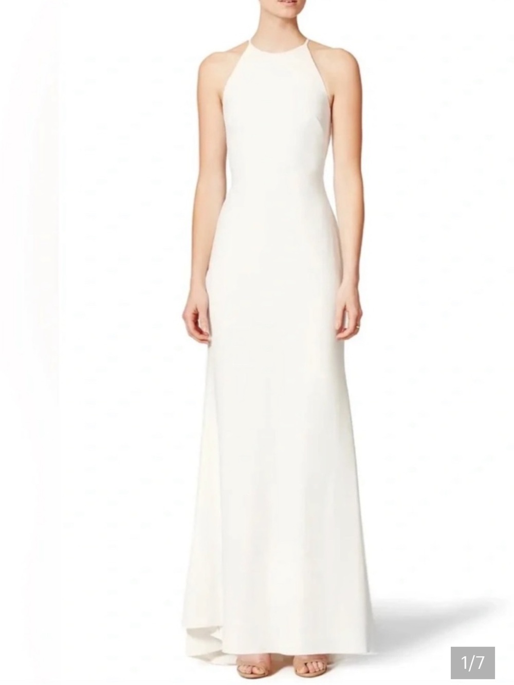 Badgley Mischka Cream Halter Maxi Gown